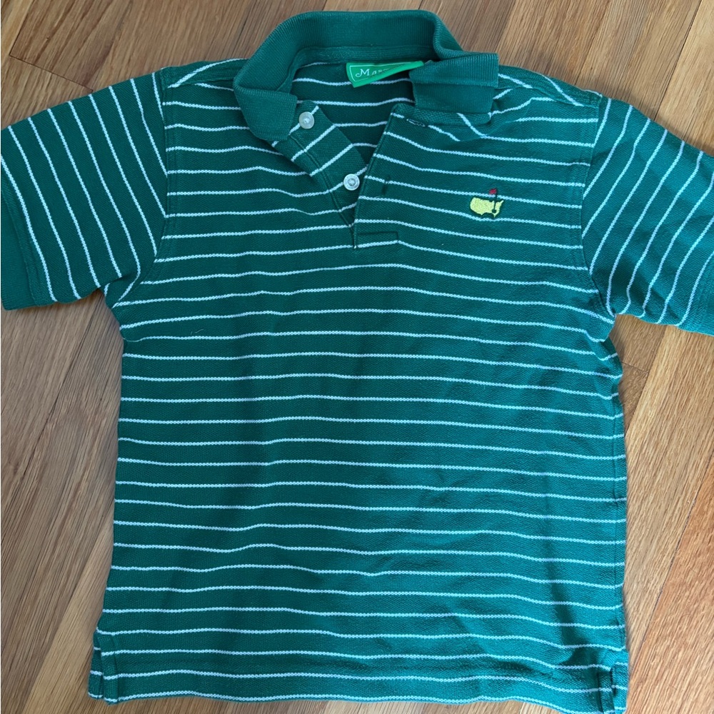 Masters Green and White Striped Polo Shirt